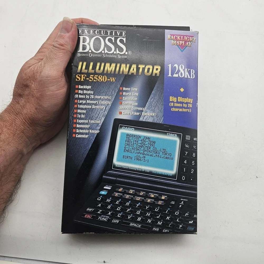 Vtg Casio Executive BOSS SF-5580W Illuminator Organizer 128KB Black See VIDEO